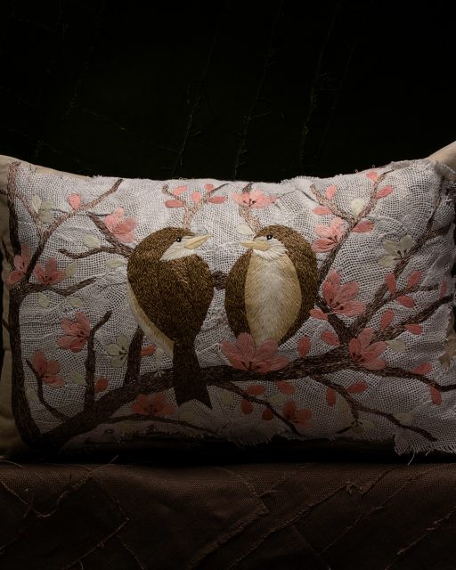 EMBROIDERED LOVE BIRDS PILLOW Aleph Gallery embroidered-love-birds-pillow-aleph-gallery