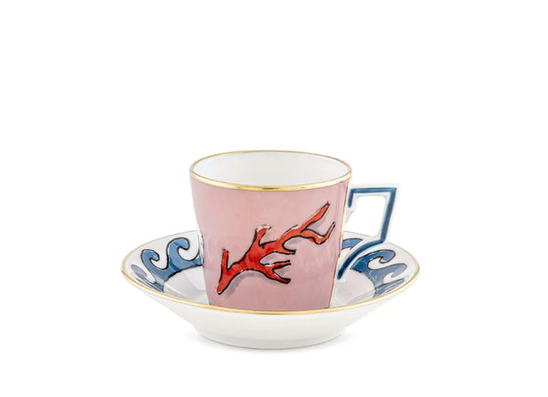 GINORI IL VIAGGIO DI NETTUNO COFFEE SET FOR TWO PINK