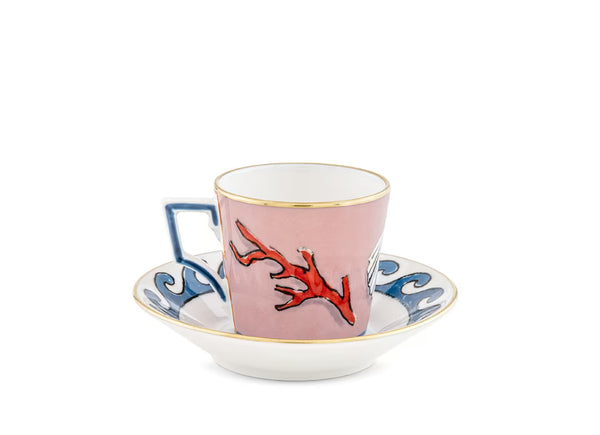 GINORI IL VIAGGIO DI NETTUNO COFFEE SET FOR TWO PINK