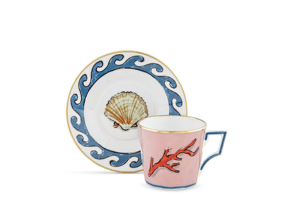 GINORI IL VIAGGIO DI NETTUNO COFFEE SET FOR TWO PINK