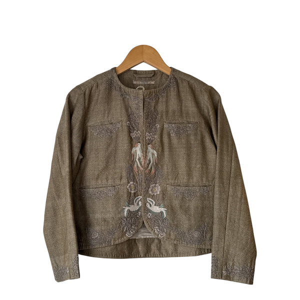 AODRESS Eye Three Birds Jacket in Raat Khaki at Aleph Gallery