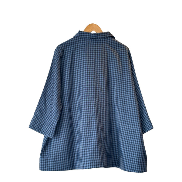 AODRESS Jacket Phils, Large Flower Beads in Dal Blue Checkered at Aleph Gallery