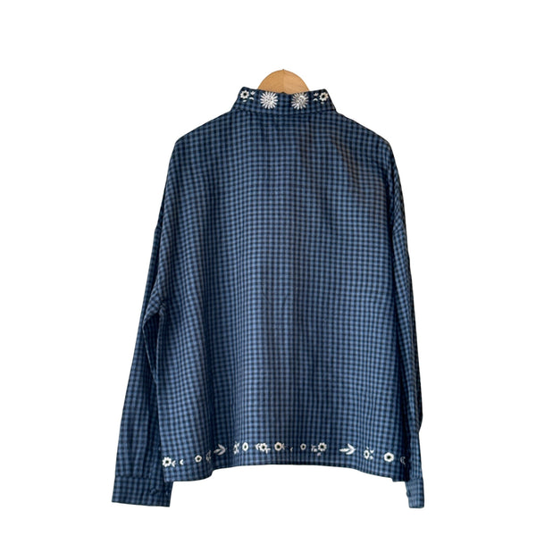AODRESS Shirt, Dropped Shoulder in Dal Blue Check at Aleph Gallery