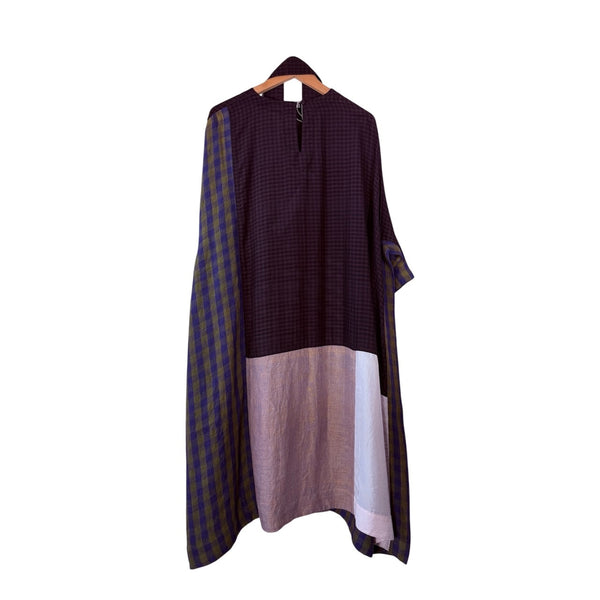 AODress Boat Neck Striped Patchwork Dress w/ Belt in Black Check at Aleph Galler