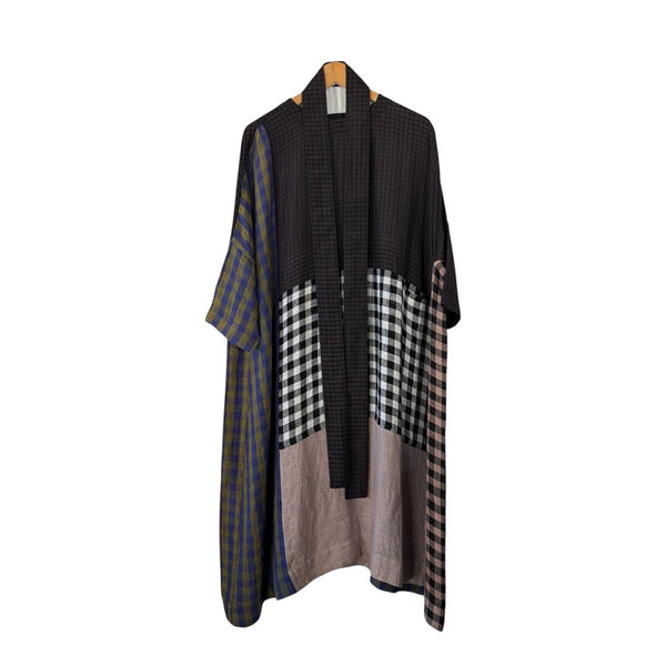 AODress Boat Neck Striped Patchwork Dress w/ Belt in Black Check at Aleph Galler