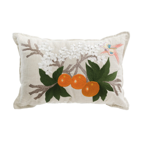 EMBROIDERED ORANGE BLOSSOM PILLOW