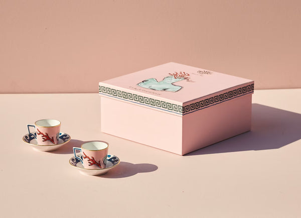 GINORI IL VIAGGIO DI NETTUNO COFFEE SET FOR TWO PINK