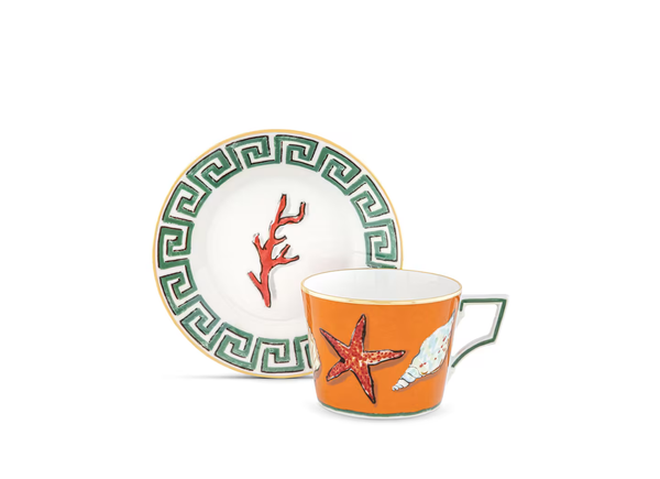 Ginori Il Viaggio Di Nettuno Tea Set for two Rock Orange at Aleph Gallery