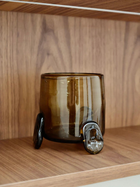 LA SOUFFLERIE HURRICANE VASE WITH 3 FEET VERT FUMÉ