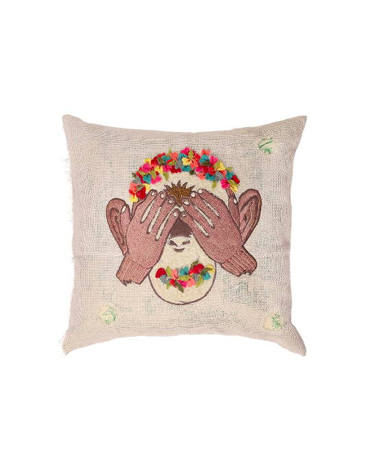 EMBROIDERED MONKEY SEE PILLOW