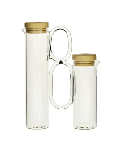 Otto, Blown Glass Oil & Vinegar w/ Wooden Lid
