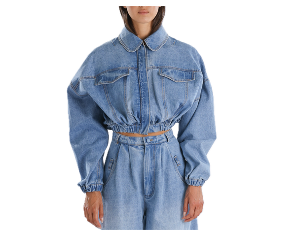 Renaissance Renaissance Jeans Baby Bomber Jacket in Blue at Aleph Gallery