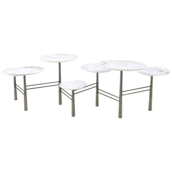 Nada Debs Pebble Table, White Marble, Brushed Steel Base